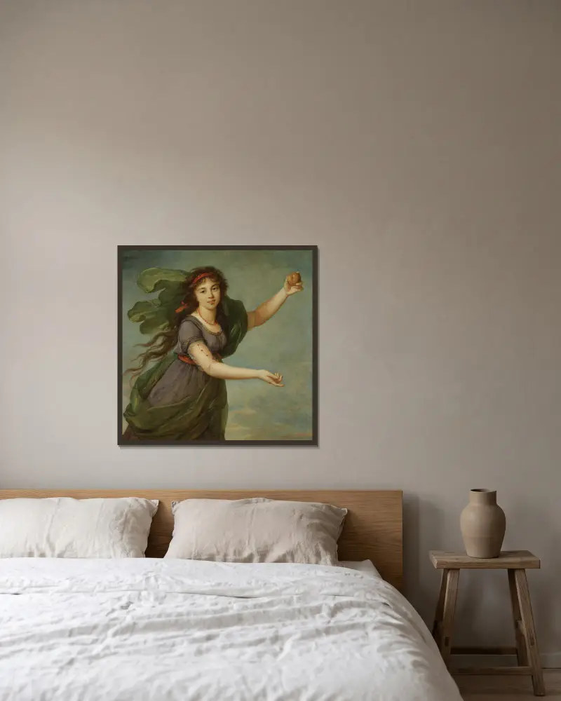 Porträt eines jungen Mädchens als Atalanta von Elisabeth Louise Vigée Le Brun gerahmt an einer Wand