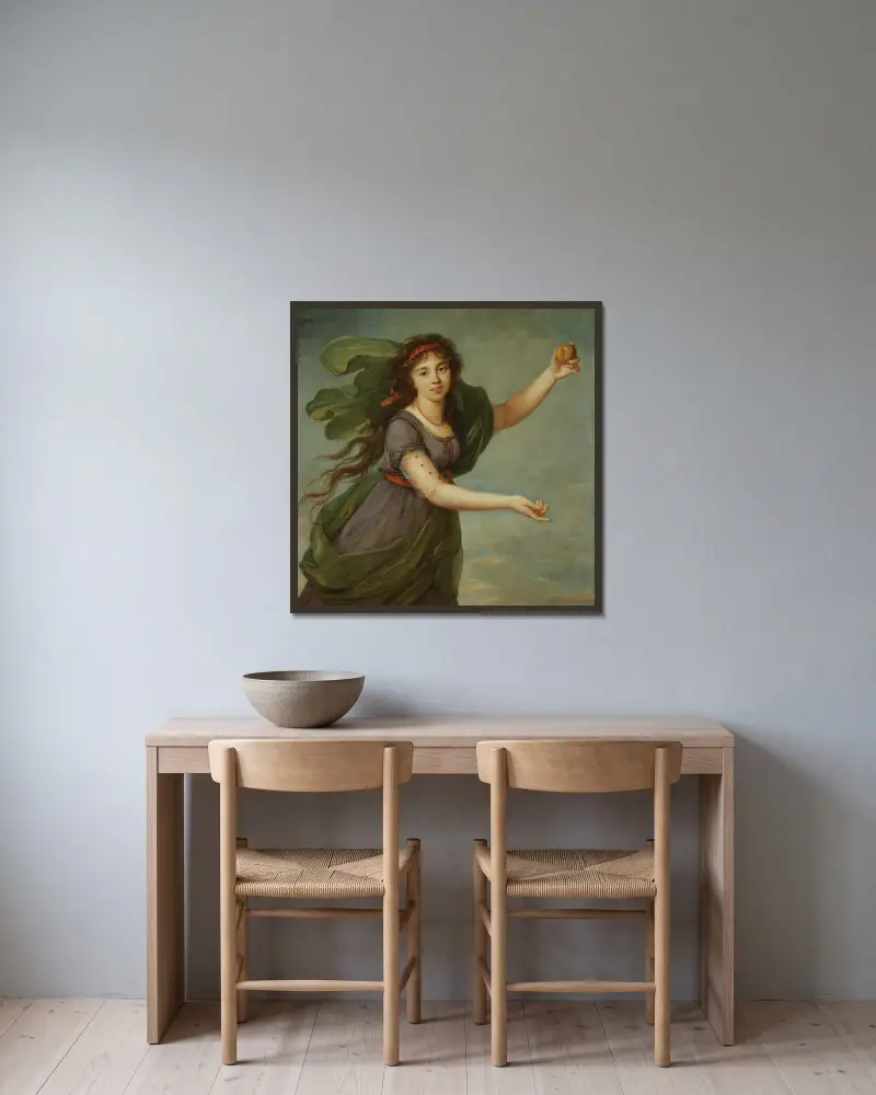 Porträt eines jungen Mädchens als Atalanta von Elisabeth Louise Vigée Le Brun gerahmt an einer Wand