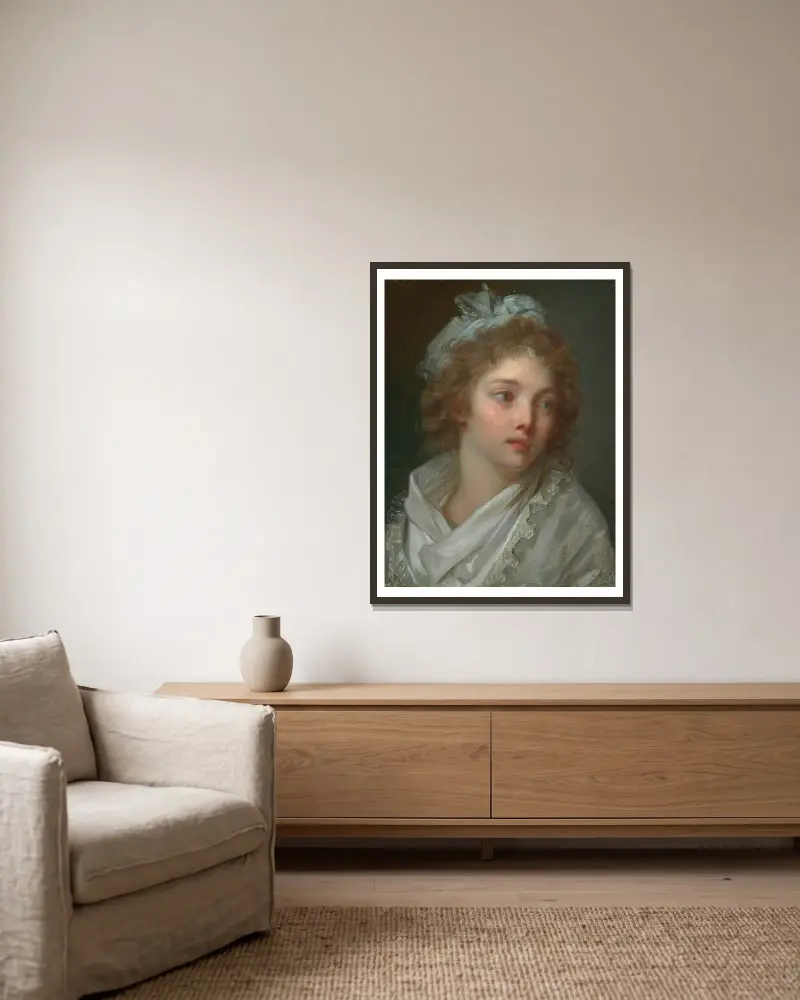 Bildnis einer jungen Dame von Elisabeth Louise Vigée Le Brun gerahmt an einer Wand