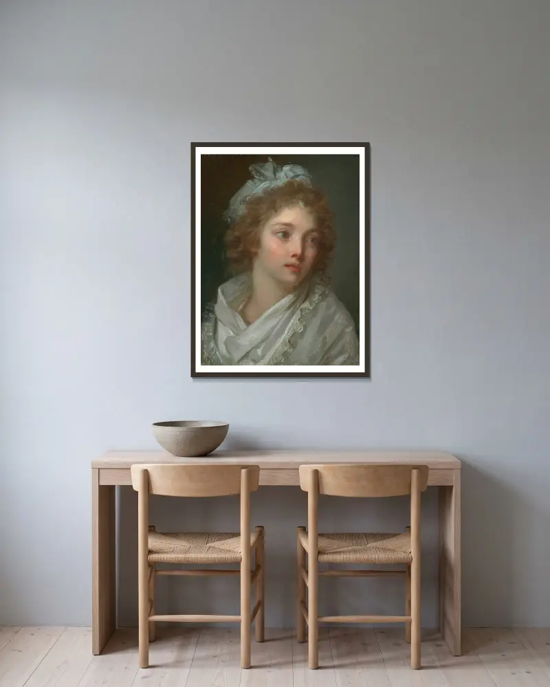 Bildnis einer jungen Dame von Elisabeth Louise Vigée Le Brun gerahmt an einer Wand