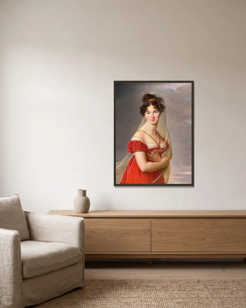 Porträt der Aglaé Angélique Gabrielle von Elisabeth Louise Vigée Le Brun gerahmt an einer Wand