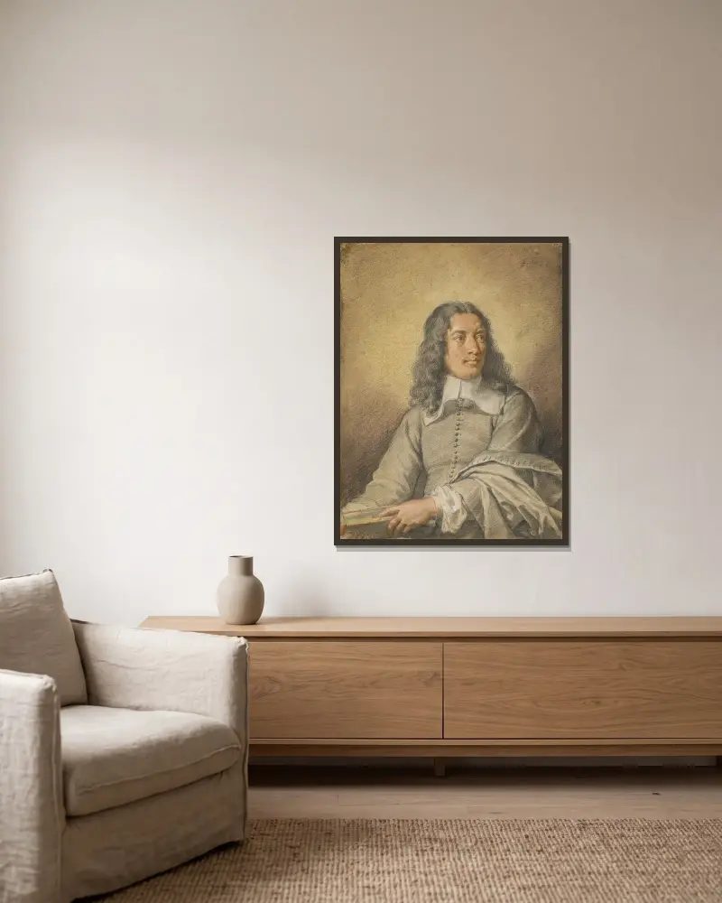 Porträtt av M. Quatrehomme du Lys av Charles Le Brun inramad på en vägg