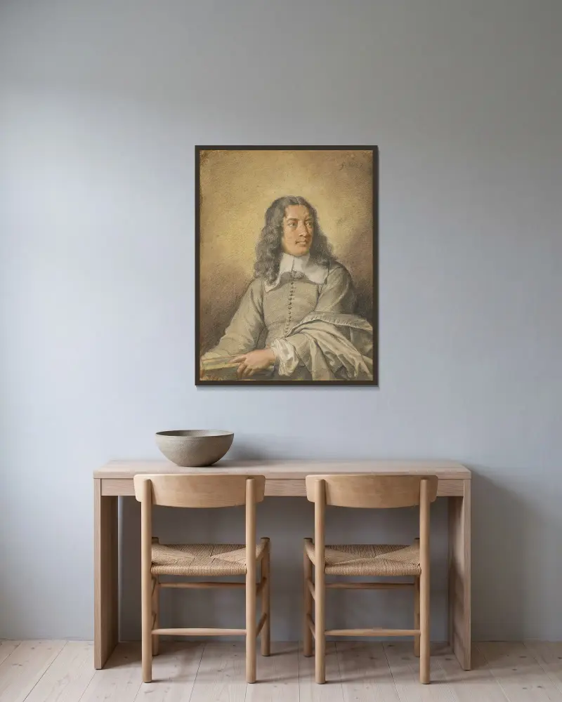 Porträtt av M. Quatrehomme du Lys av Charles Le Brun inramad på en vägg