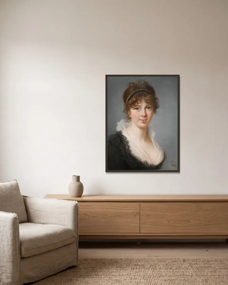 Porträtt av Mrs. Spencer Perceval, född Jane Wilson av Elisabeth Louise Vigée Le Brun inramad på en vägg