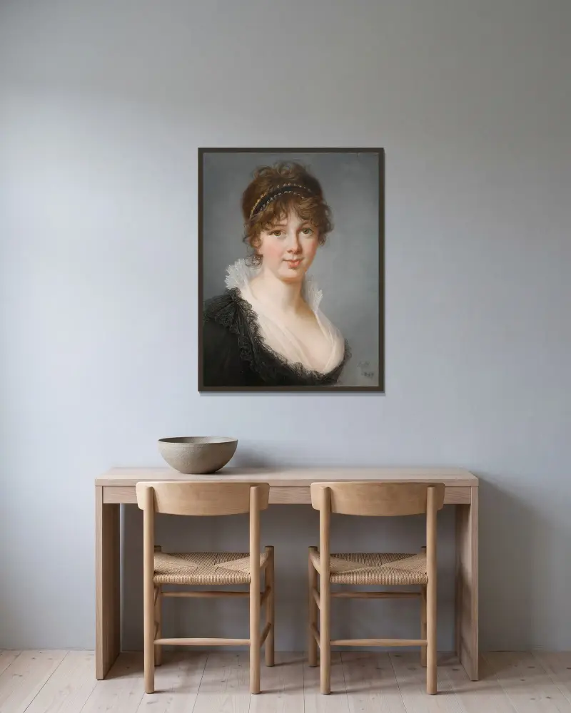 Porträtt av Mrs. Spencer Perceval, född Jane Wilson av Elisabeth Louise Vigée Le Brun inramad på en vägg