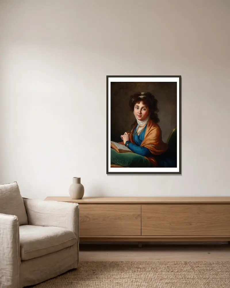 Porträtt av Natalia Zakharovna Kolycheva, född Hitrovo av Elisabeth Louise Vigée Le Brun inramad på en vägg