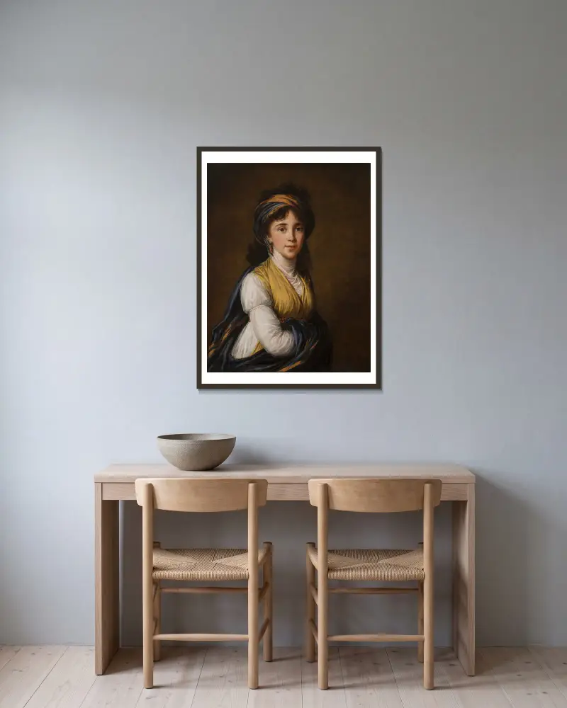 Porträtt av prinsessan Belozersky av Elisabeth Louise Vigée Le Brun inramad på en vägg