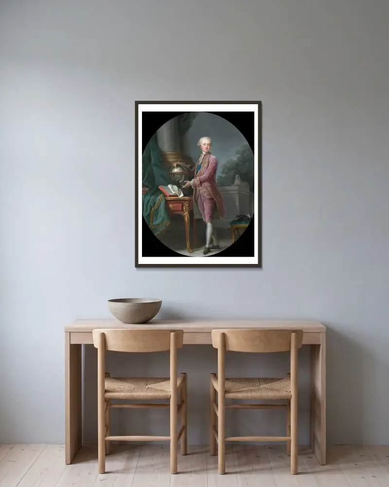 Porträt des Prinzen von Nassau von Elisabeth Louise Vigée Le Brun gerahmt an einer Wand