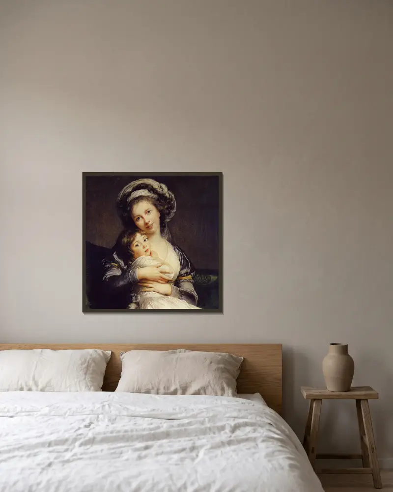 Självporträtt med sin dotter Julie (Jeanne Julie Louise) av Elisabeth Louise Vigée Le Brun inramad på en vägg