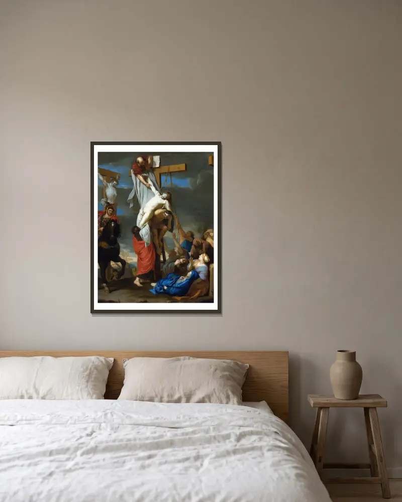 Die Kreuzabnahme von Charles Le Brun gerahmt an einer Wand