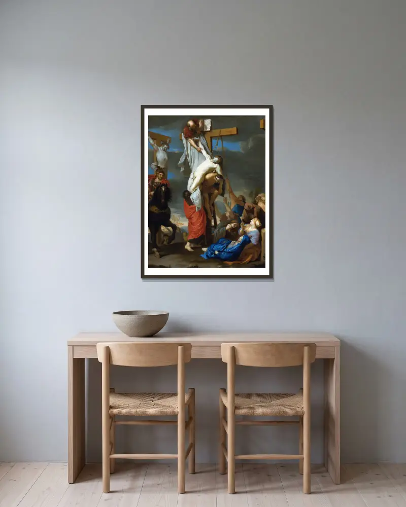 Die Kreuzabnahme von Charles Le Brun gerahmt an einer Wand