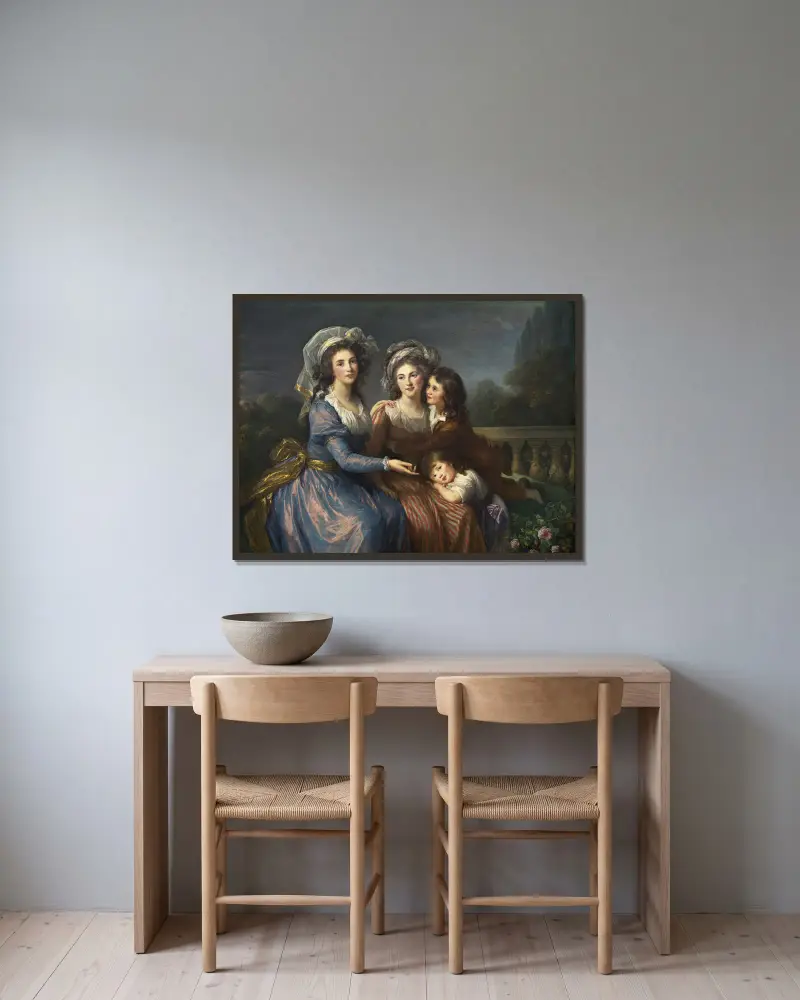Markisinnan de Pezay och markisinnan de Rougé med sina söner Alexis och Adrien av Elisabeth Louise Vigée Le Brun inramad på en vägg