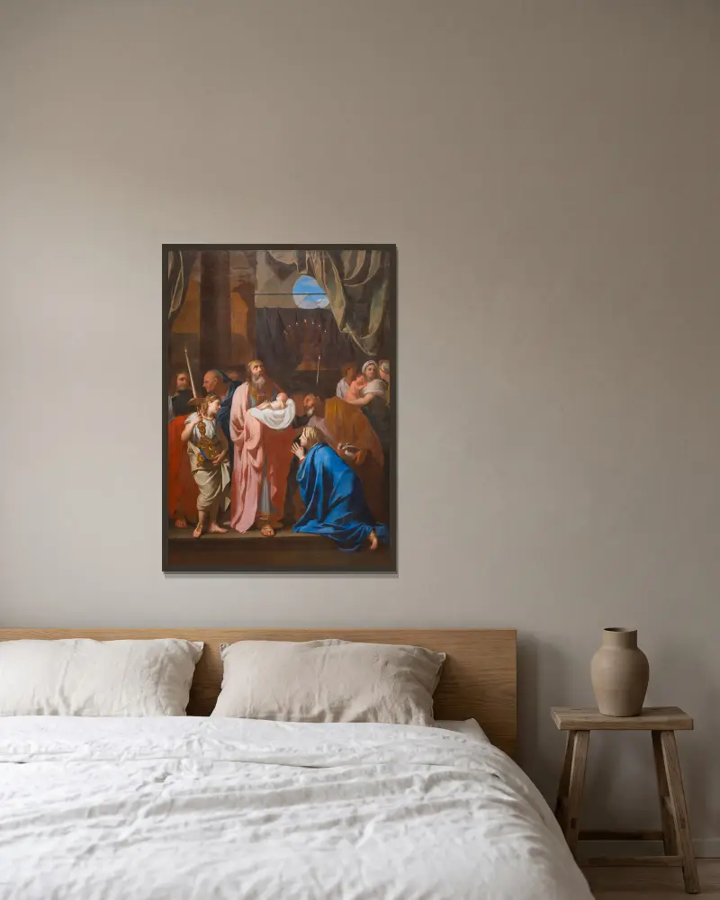 Die Darstellung Christi im Tempel von Charles Le Brun gerahmt an einer Wand