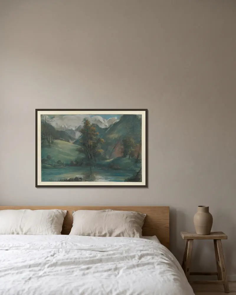 Utsikt över sjön vid Challes och Mont Blanc av Elisabeth Louise Vigée Le Brun inramad på en vägg
