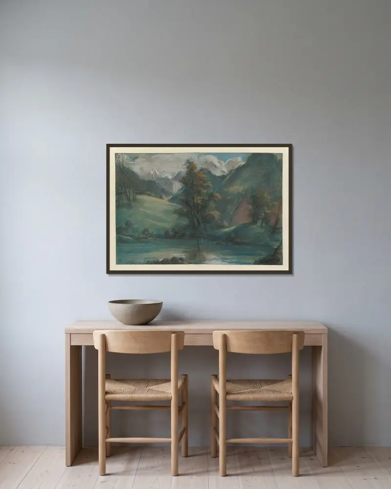 Utsikt över sjön vid Challes och Mont Blanc av Elisabeth Louise Vigée Le Brun inramad på en vägg