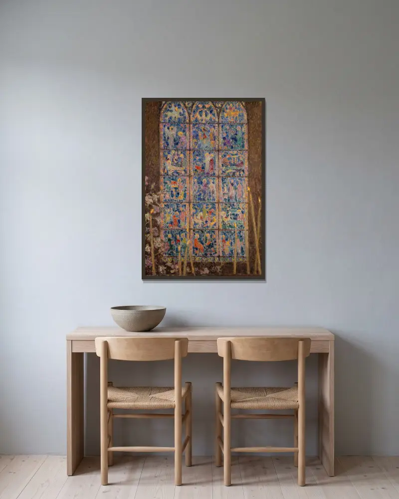 Die Glasmalerei, Chartres von Henri Le Sidaner gerahmt an einer Wand