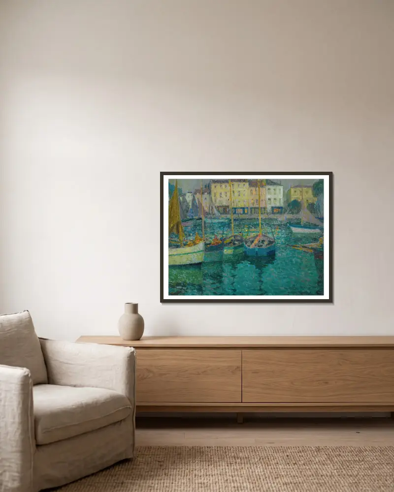 Boote in La Rochelle von Henri Le Sidaner gerahmt an einer Wand