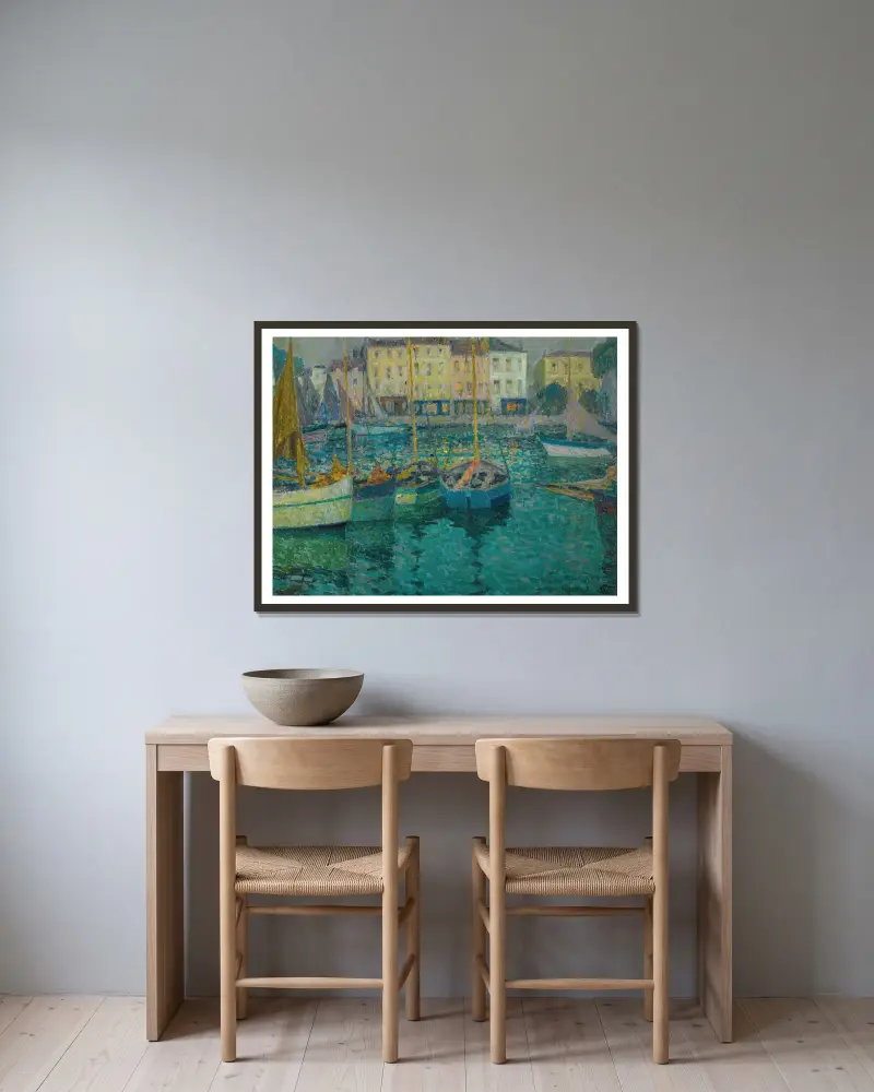 Boote in La Rochelle von Henri Le Sidaner gerahmt an einer Wand