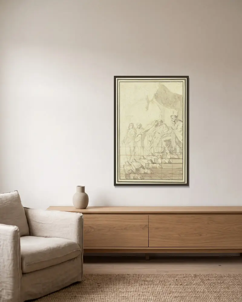Salomo und die Königin von Saba von Eustache Le Sueur gerahmt an einer Wand