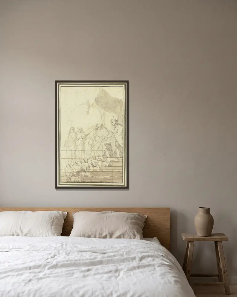 Salomo und die Königin von Saba von Eustache Le Sueur gerahmt an einer Wand