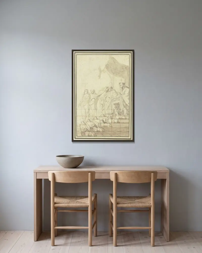 Salomo und die Königin von Saba von Eustache Le Sueur gerahmt an einer Wand
