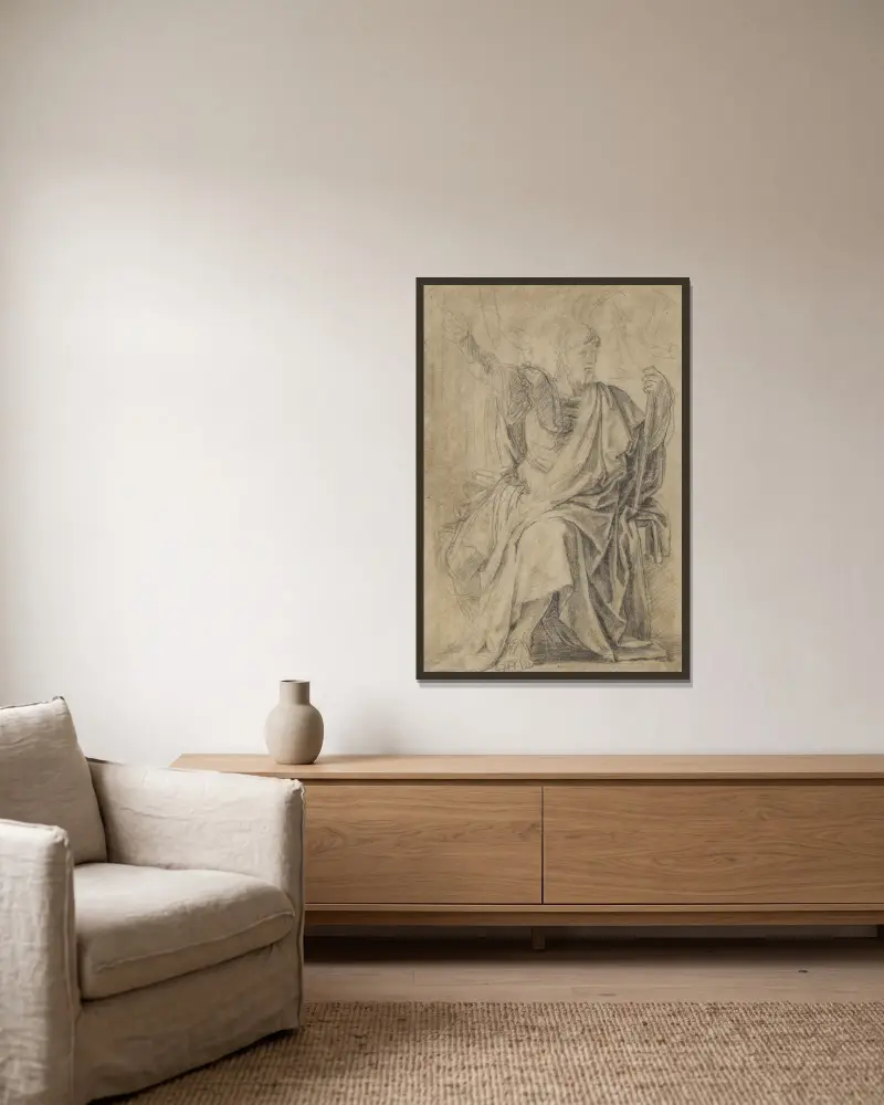 Studie för figuren Astasius av Eustache Le Sueur inramad på en vägg