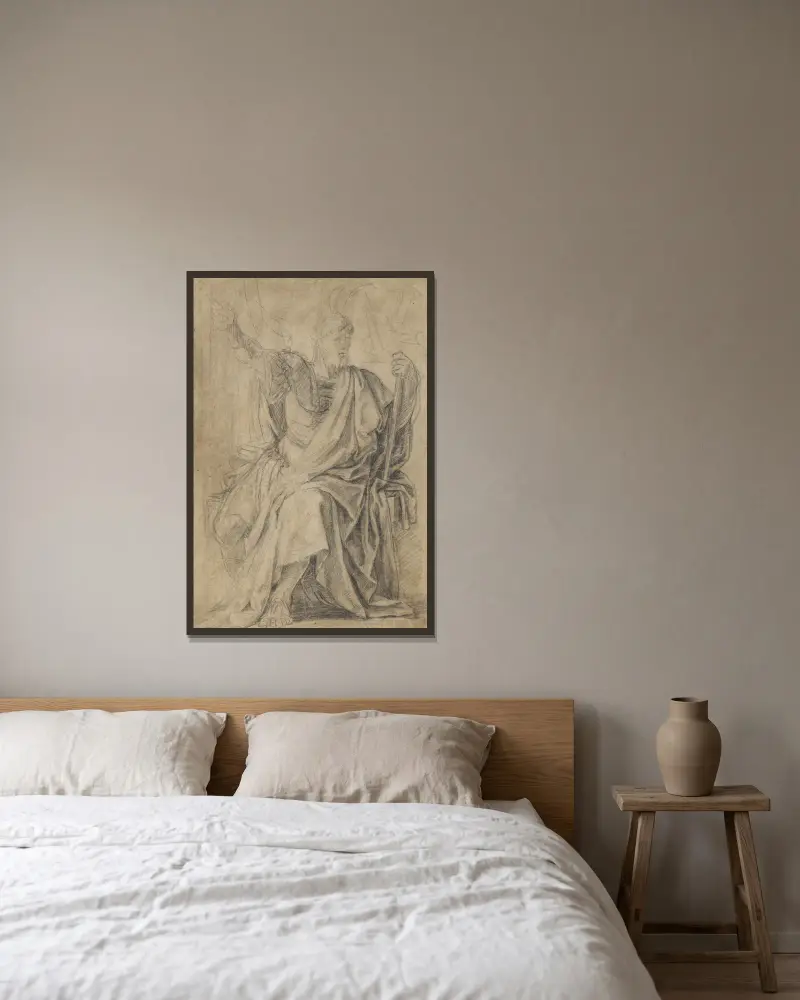 Studie för figuren Astasius av Eustache Le Sueur inramad på en vägg