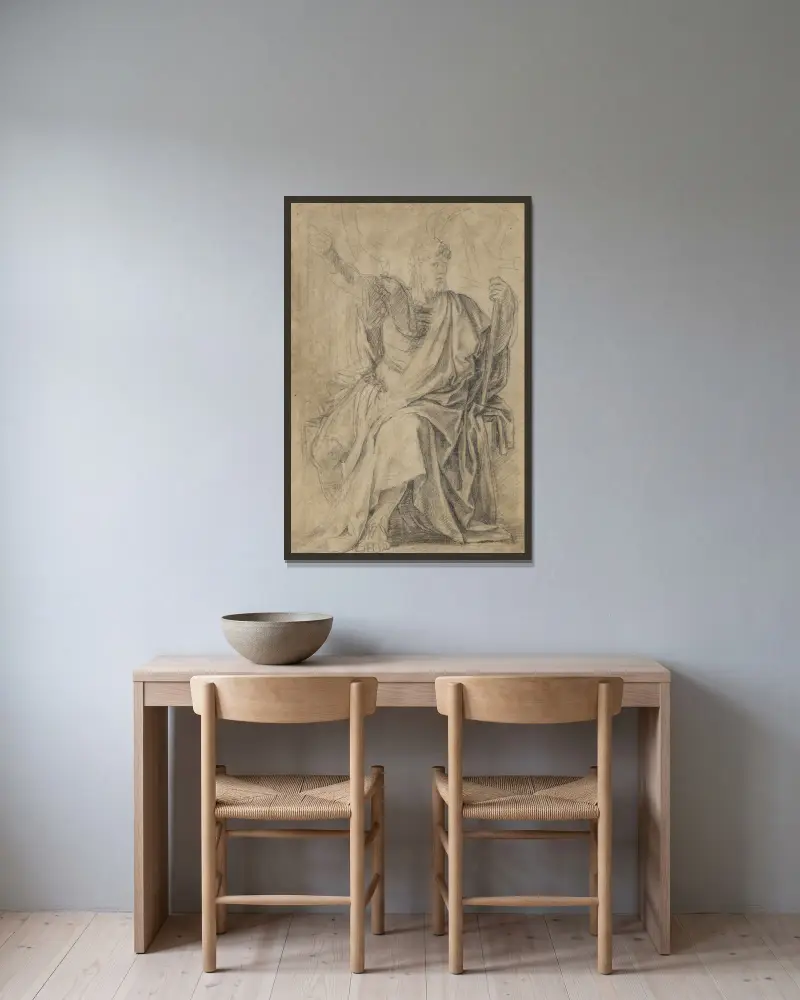 Studie för figuren Astasius av Eustache Le Sueur inramad på en vägg