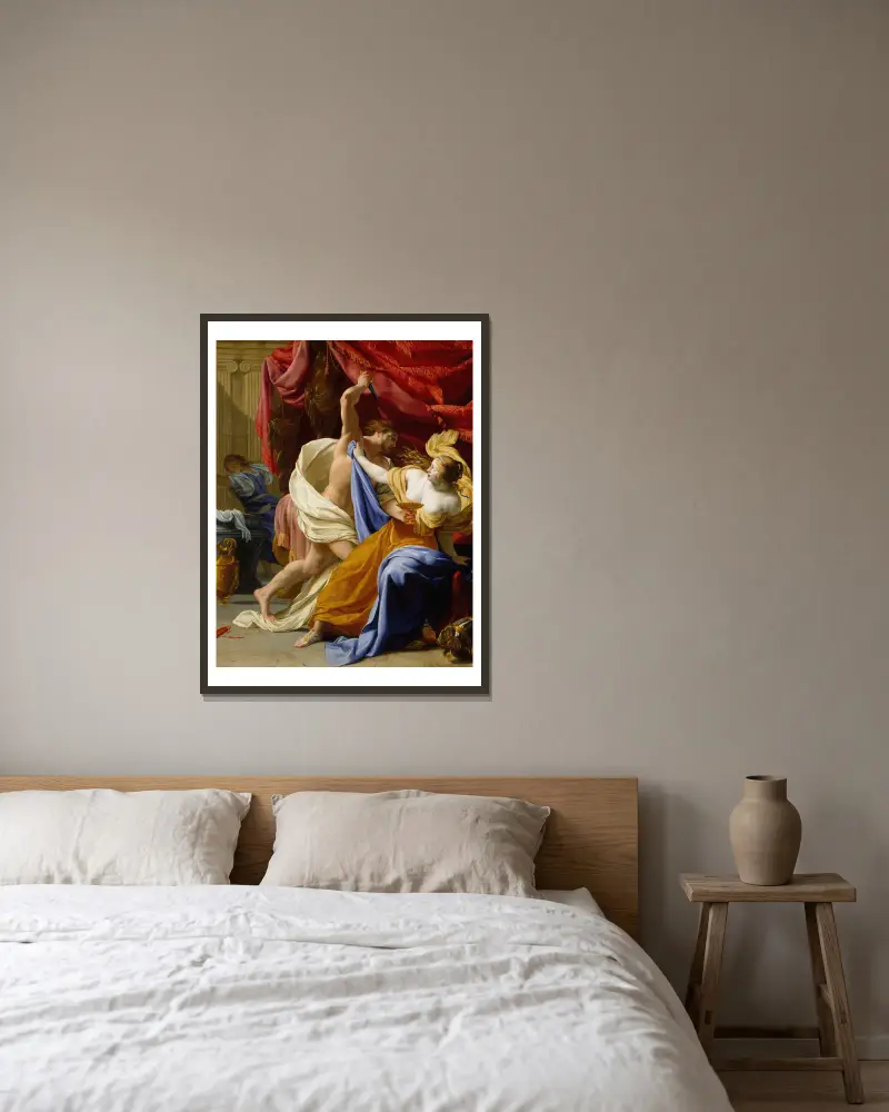Tamars våldtäkt av Eustache Le Sueur inramad på en vägg