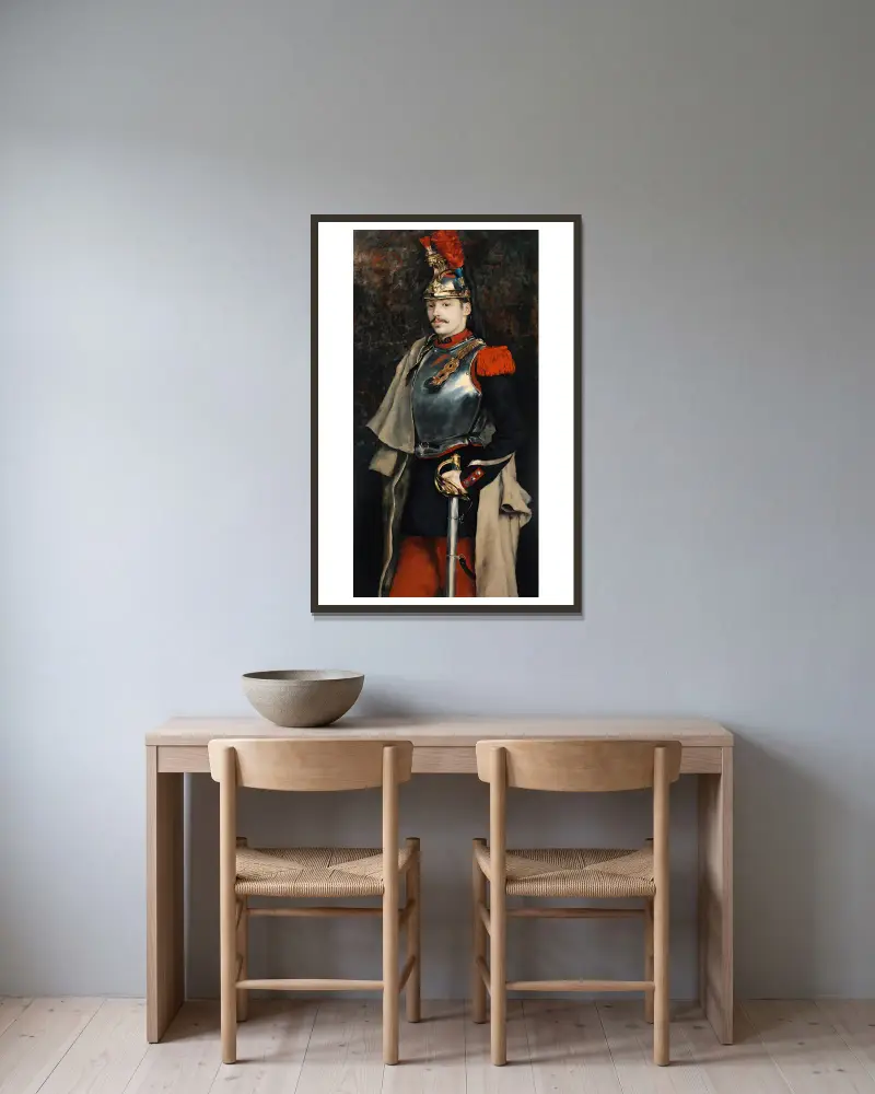 Porträtt av en man, förmodligen mr Filleul-Brohy av Julius Leblanc Stewart inramad på en vägg