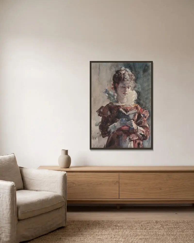 Porträt einer lesenden Frau von Julius Leblanc Stewart gerahmt an einer Wand