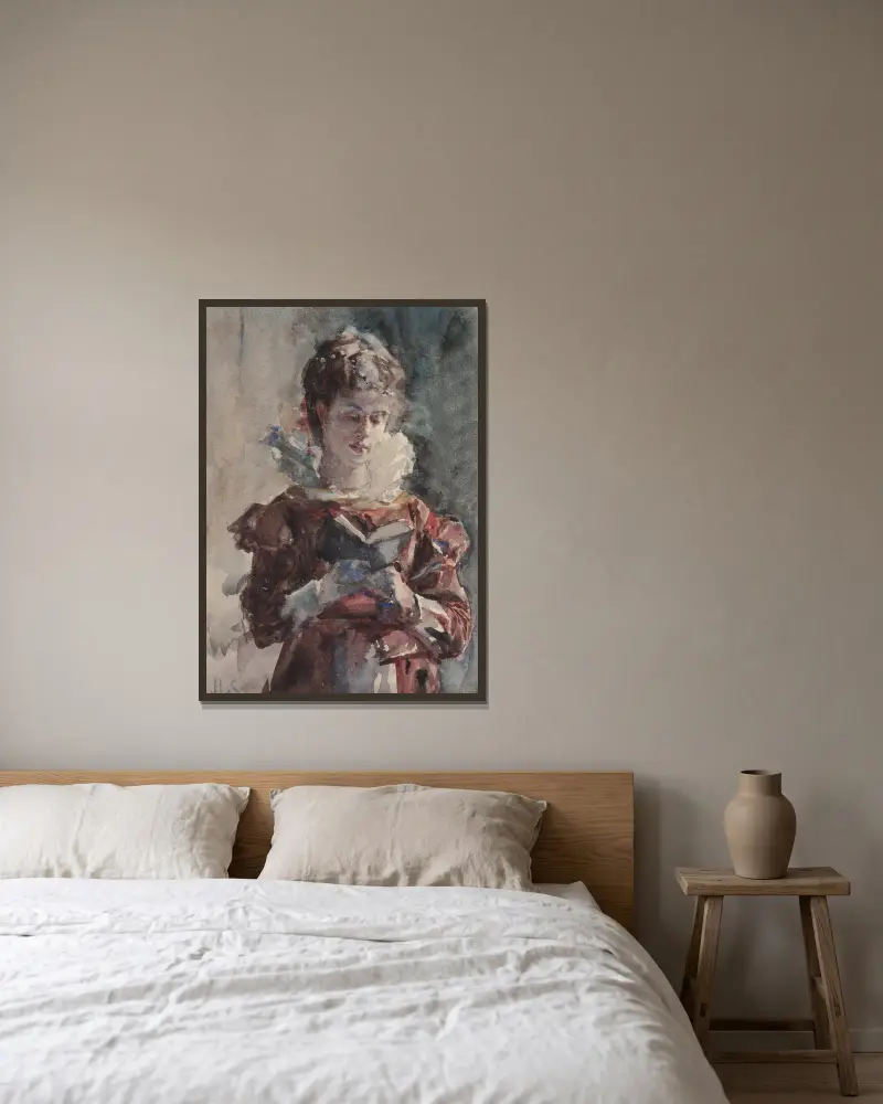 Porträt einer lesenden Frau von Julius Leblanc Stewart gerahmt an einer Wand