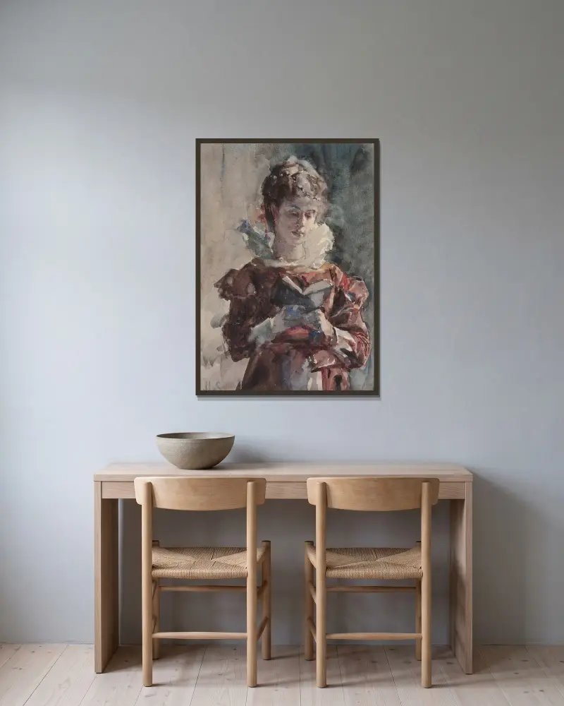 Porträt einer lesenden Frau von Julius Leblanc Stewart gerahmt an einer Wand
