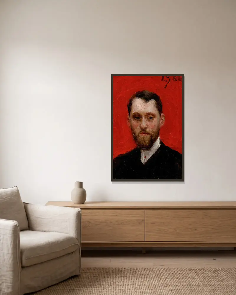Porträtt av målaren Charles Theriat av Julius Leblanc Stewart inramad på en vägg