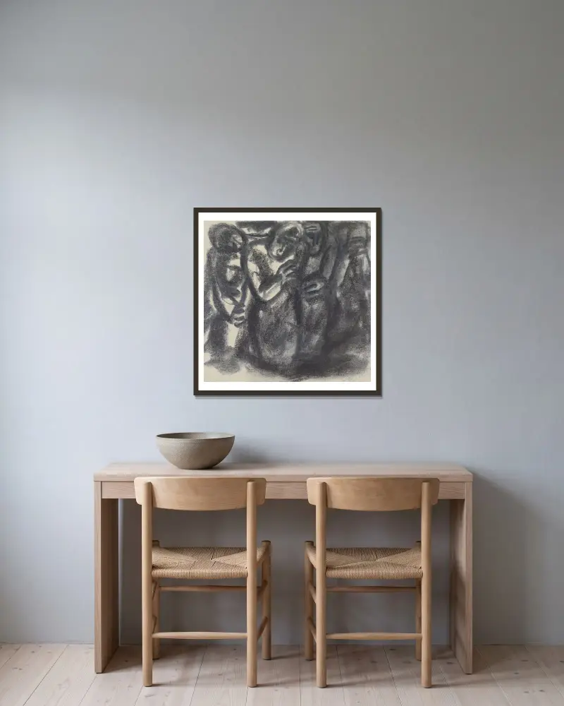 Szkic grupy ludzi, Leo Gestel w ramie na ścianie