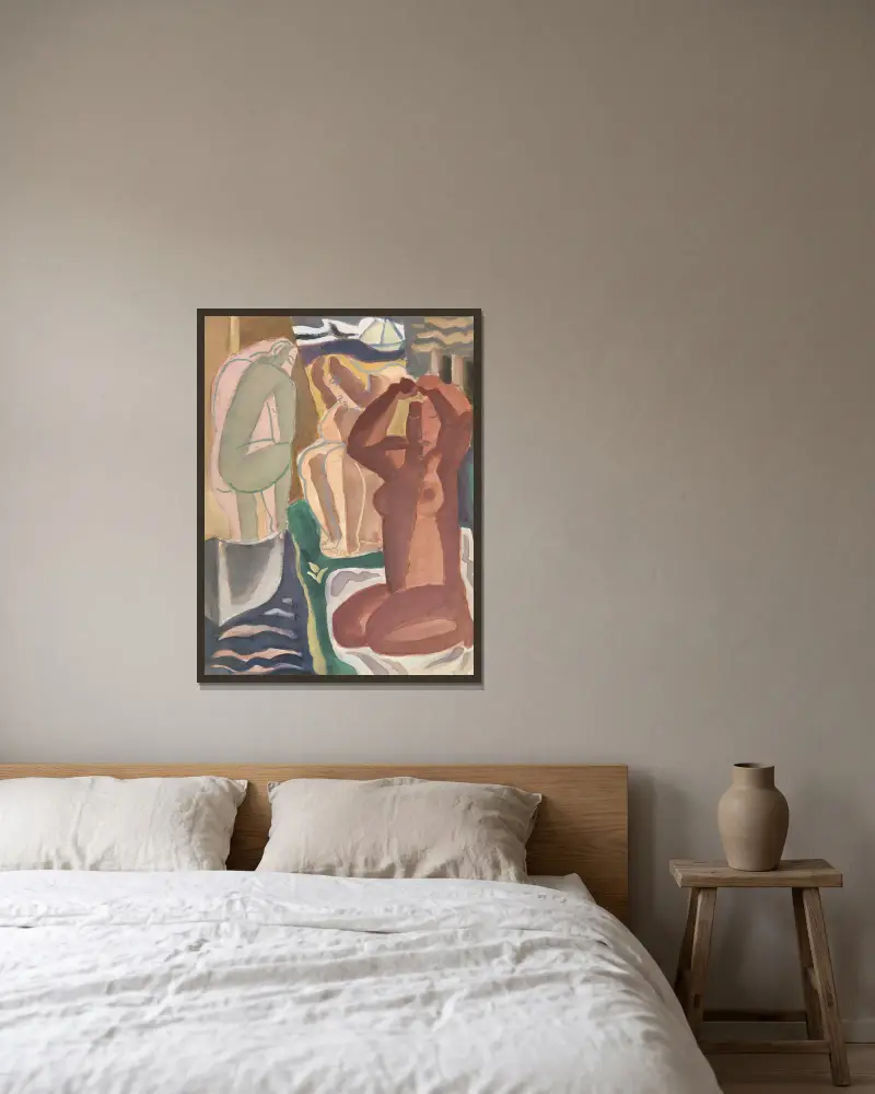 Dvě koupající se ženy a figura zezadu, Leo Gestel v rámu na stěně