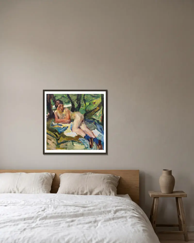 Aktstudie zu den Badenden II av Leo Putz inramad på en vägg
