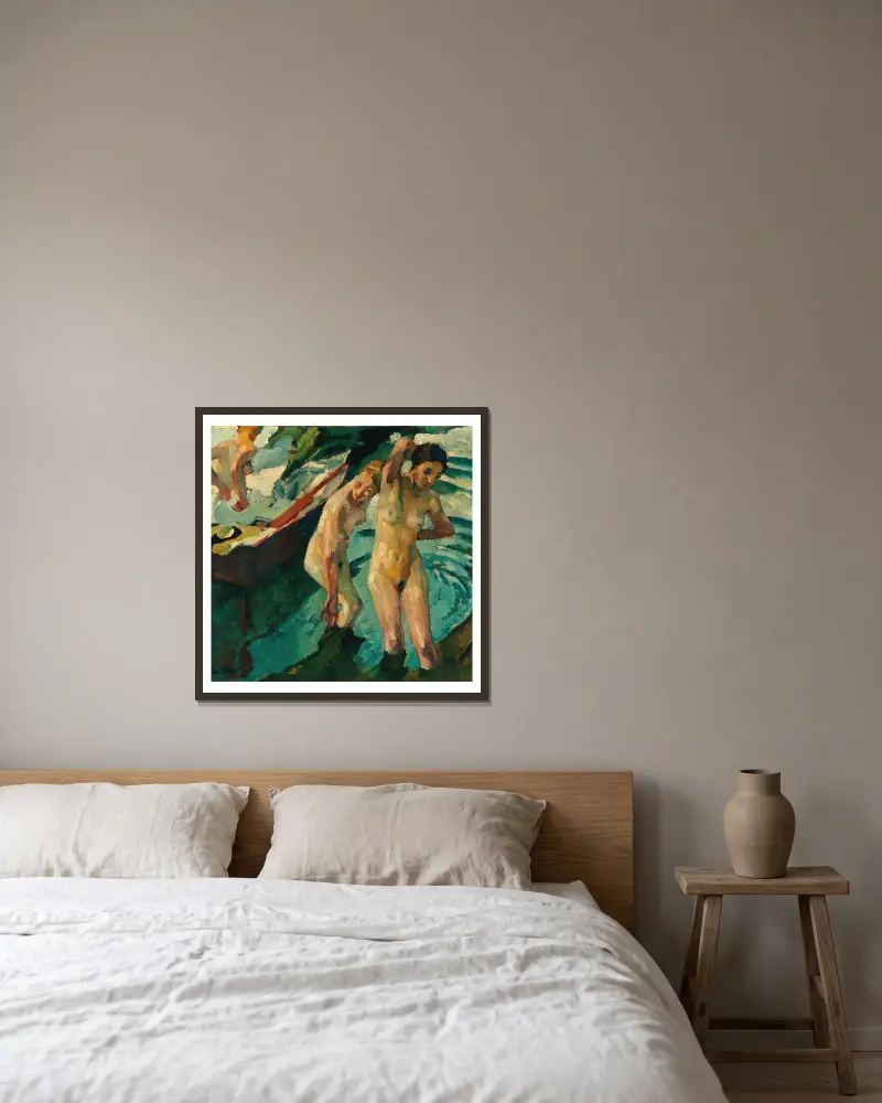 Bathers av Leo Putz inramad på en vägg