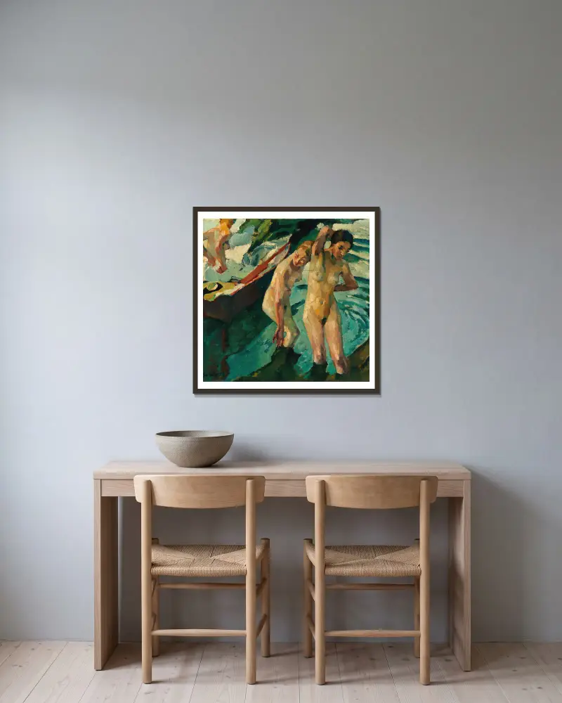 Bathers av Leo Putz inramad på en vägg