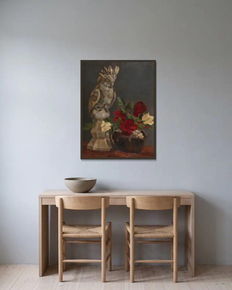 Der Kakadu av Leo Putz inramad på en vägg