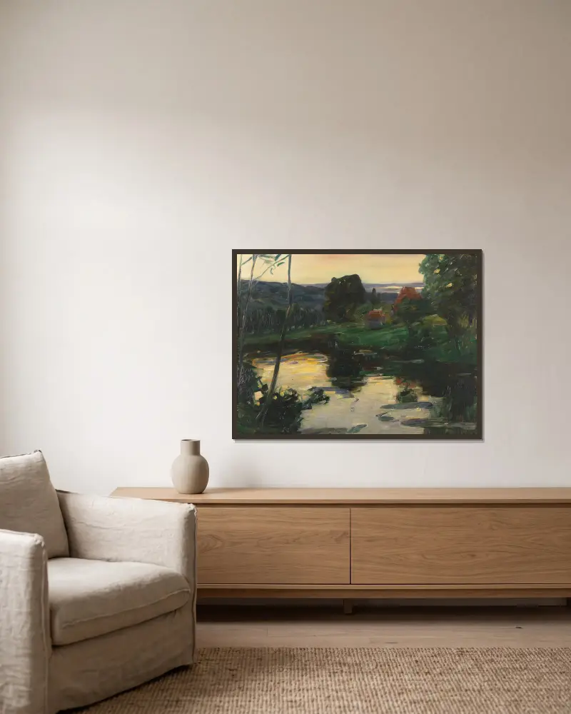 Landschaft an den Osterseen von Leo Putz gerahmt an einer Wand