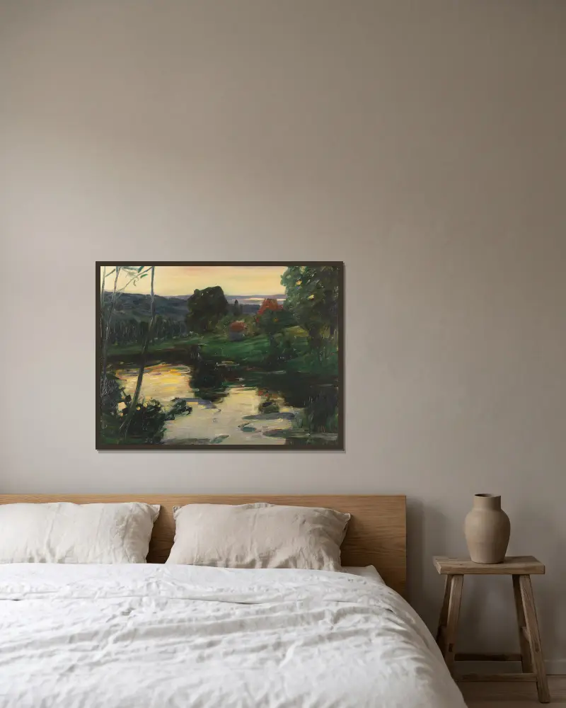Landschaft an den Osterseen von Leo Putz gerahmt an einer Wand