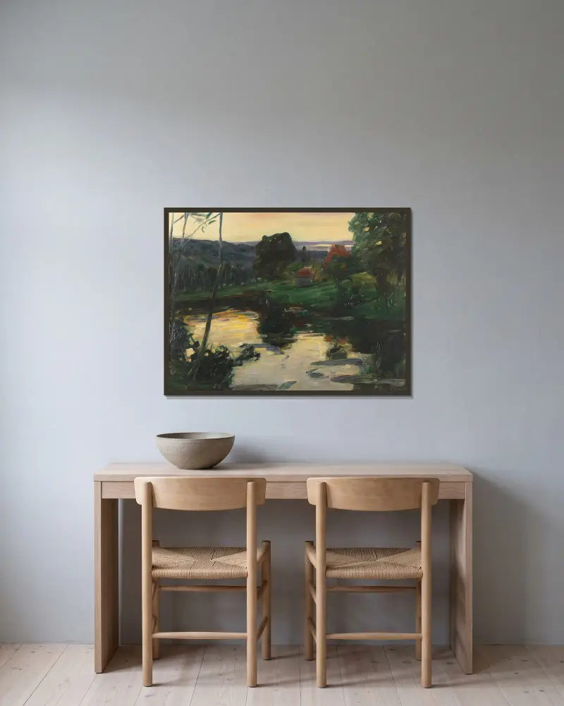 Landschaft an den Osterseen von Leo Putz gerahmt an einer Wand