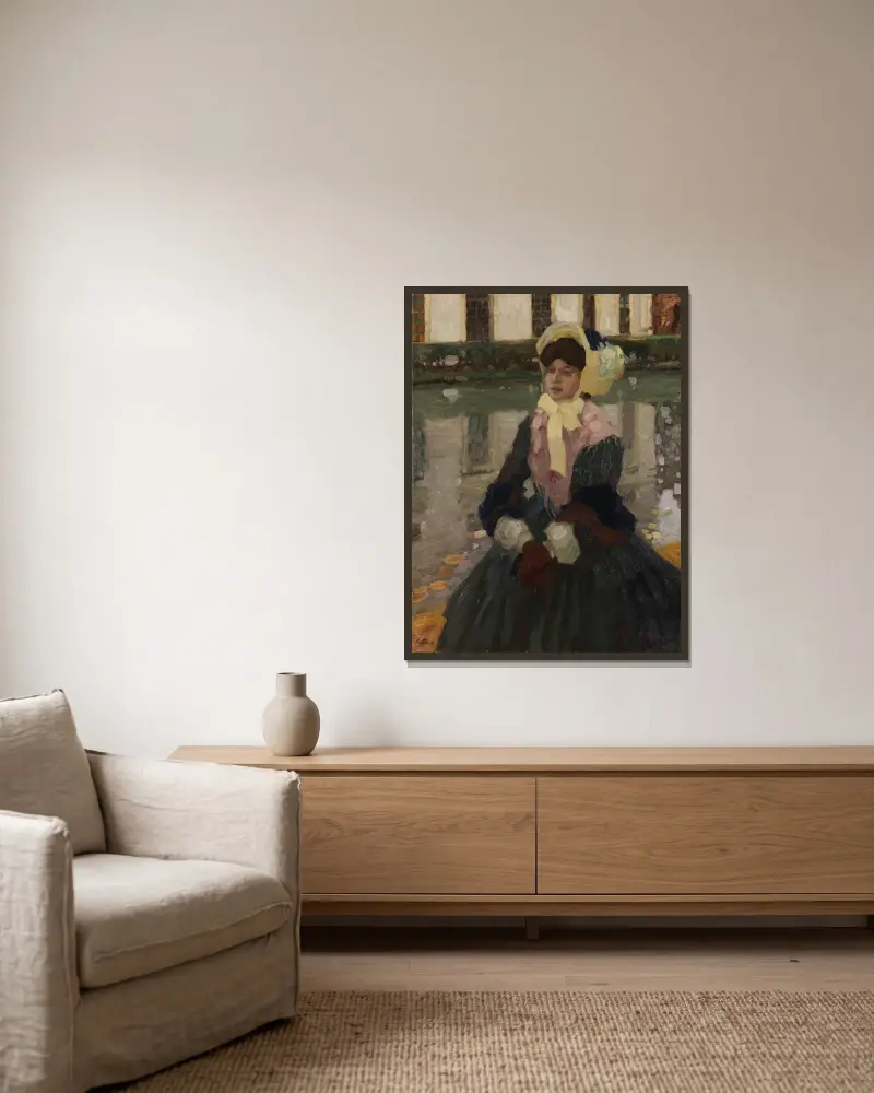 Porträtt av Veronika Kirmaier i Schleissheimer-trädgården av Leo Putz inramad på en vägg