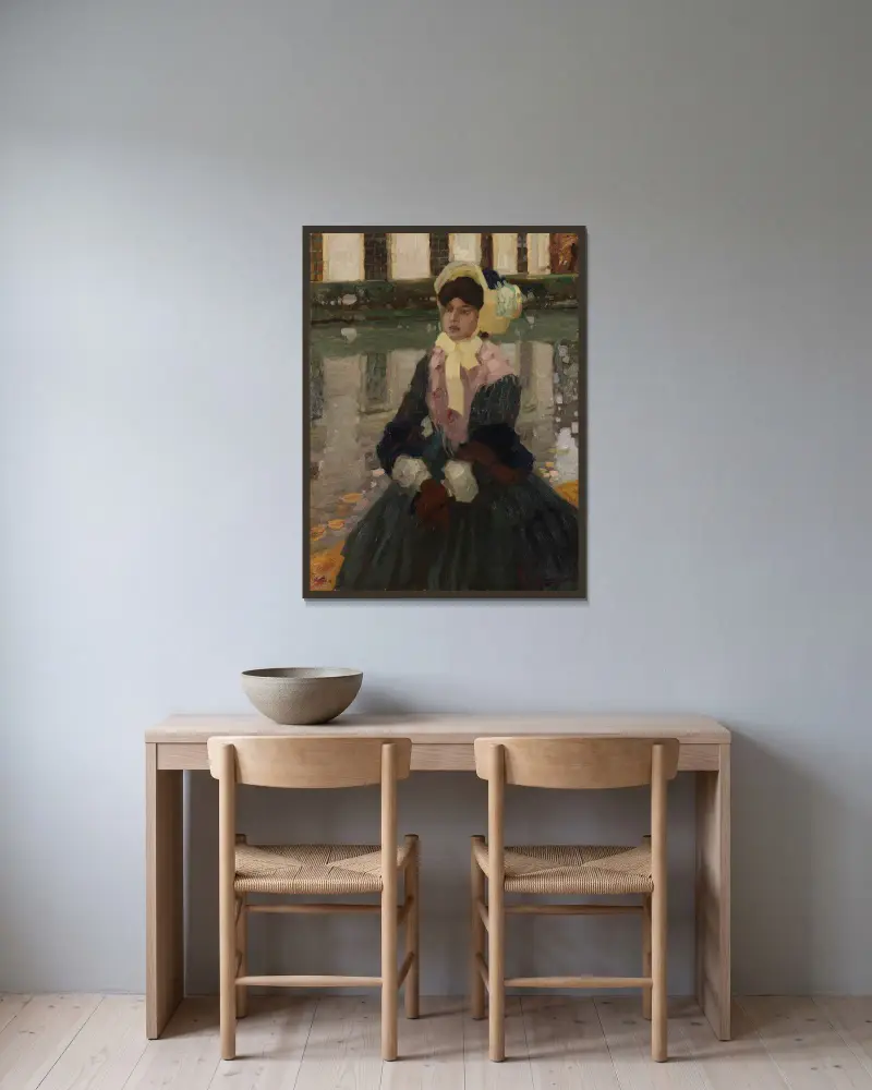 Porträtt av Veronika Kirmaier i Schleissheimer-trädgården av Leo Putz inramad på en vägg
