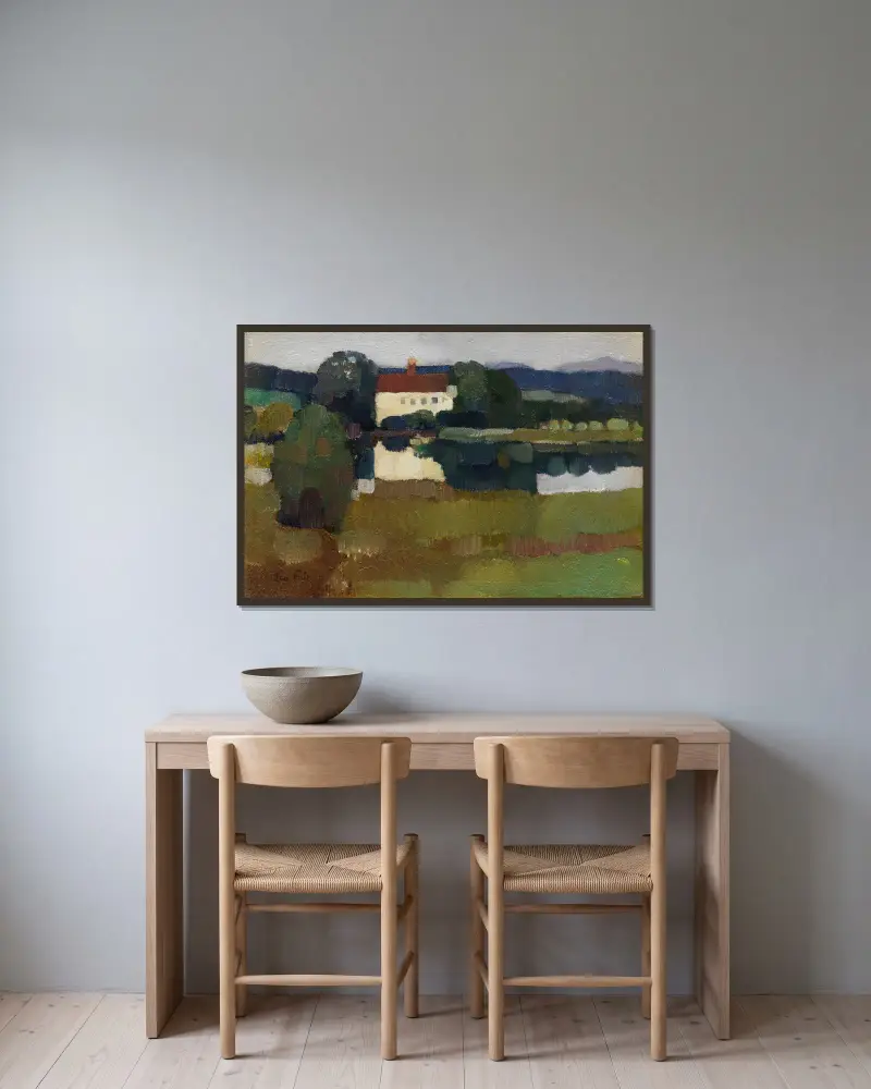 Schloß am See (Hartmannsberg) von Leo Putz gerahmt an einer Wand
