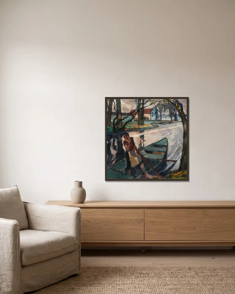 Stiller Abend I von Leo Putz gerahmt an einer Wand