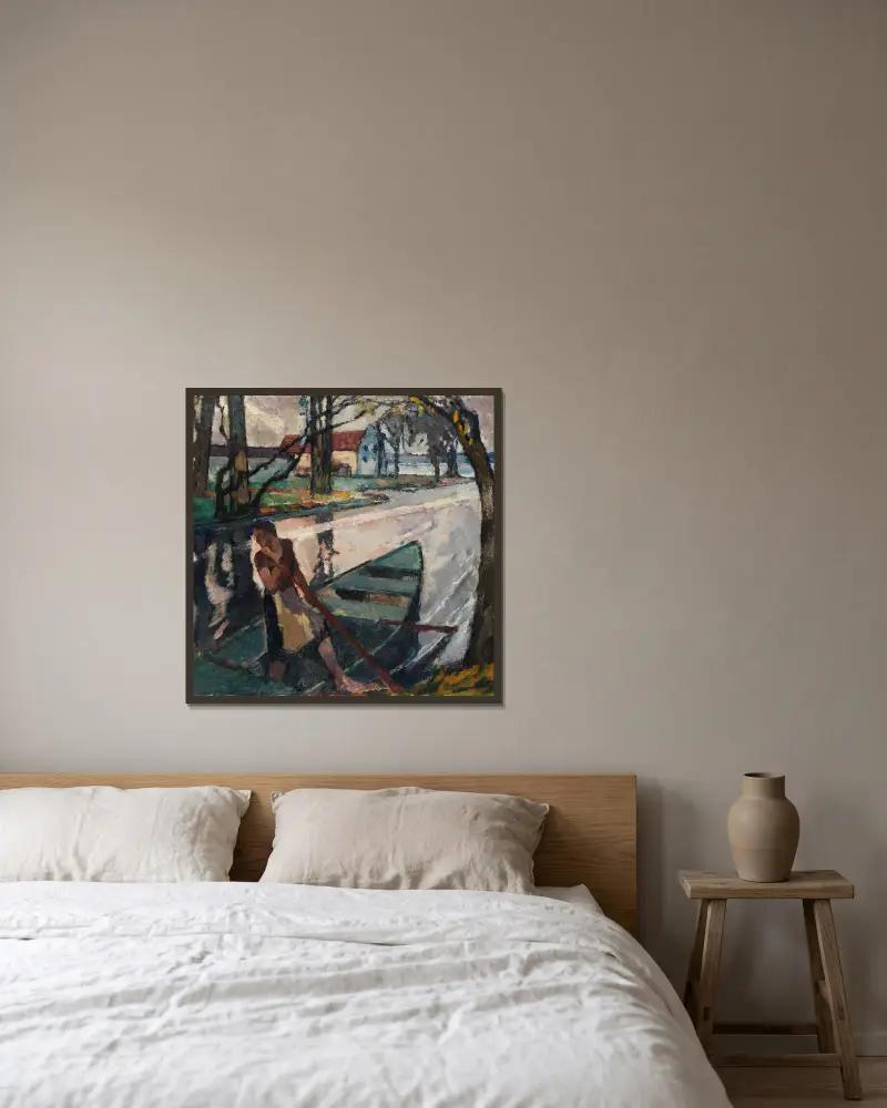 Stiller Abend I von Leo Putz gerahmt an einer Wand