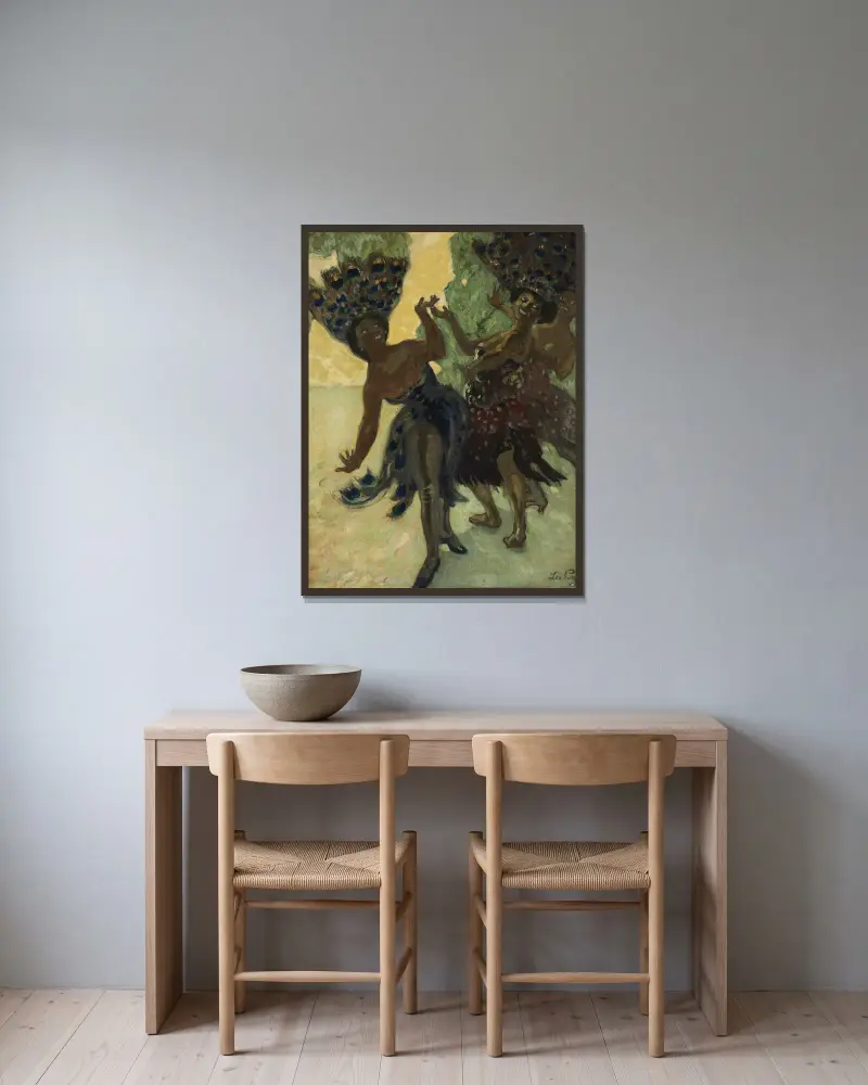Tanzende Negerinnen von Leo Putz gerahmt an einer Wand