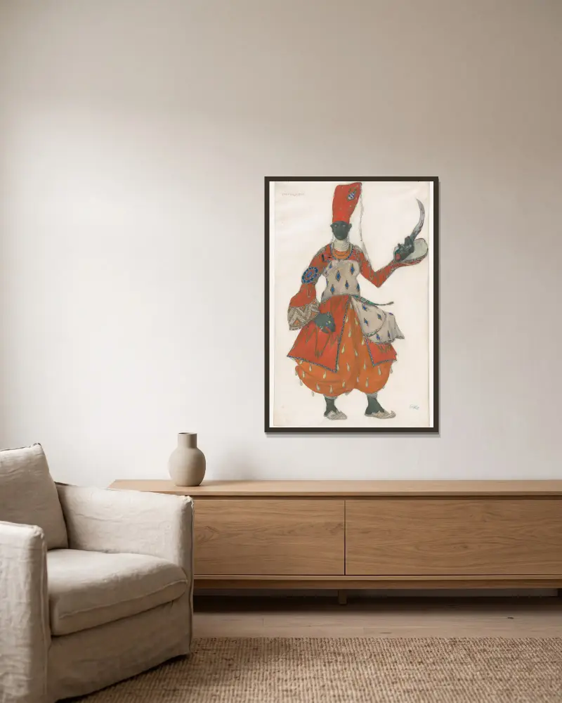 Kostümentwurf für einen Eunuchen in Scheherazade von Léon Bakst gerahmt an einer Wand